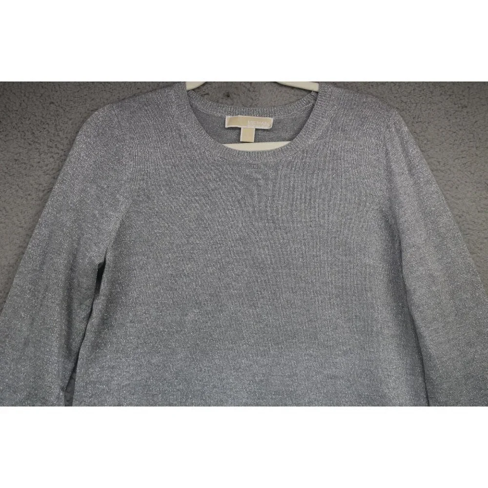 Michael Kors Long Bell‎ Sleeve Silver Sparkling Sweater Dress-L-Event-Evening